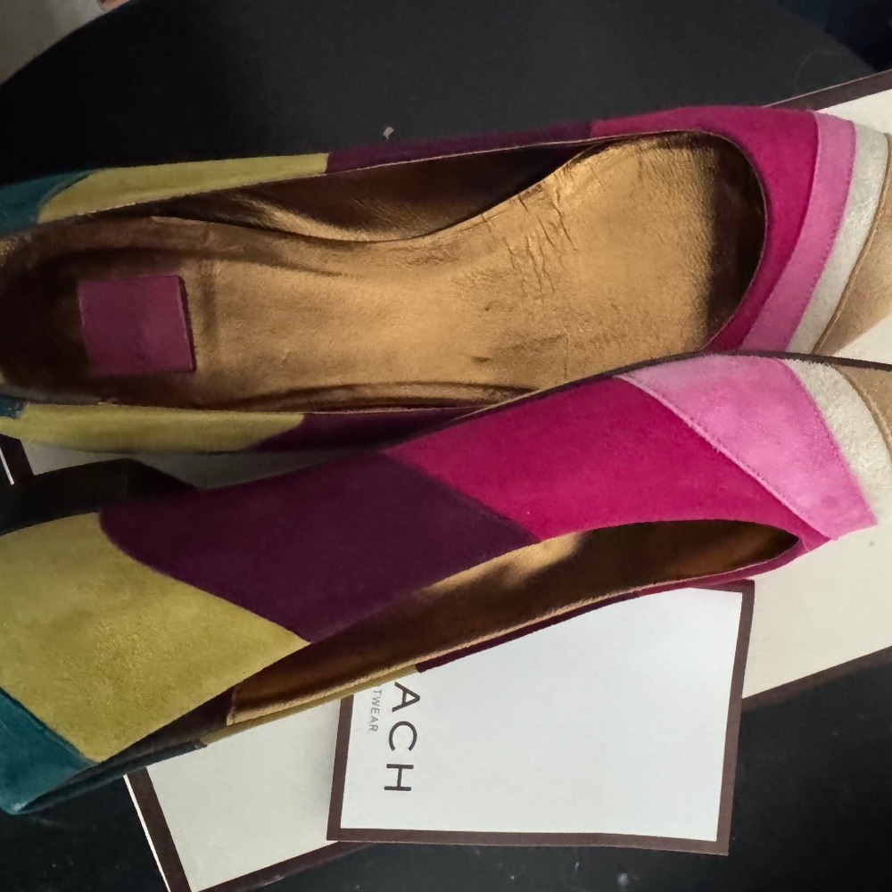 Coach Carlyn Multicolor Color Block Suede Pointed Flats Sz 10